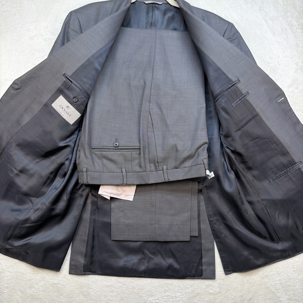 Canali Charcoal Pinstripe Suit 42R Classic Fit Wool Silk Italy Mens - Picture 5 of 16